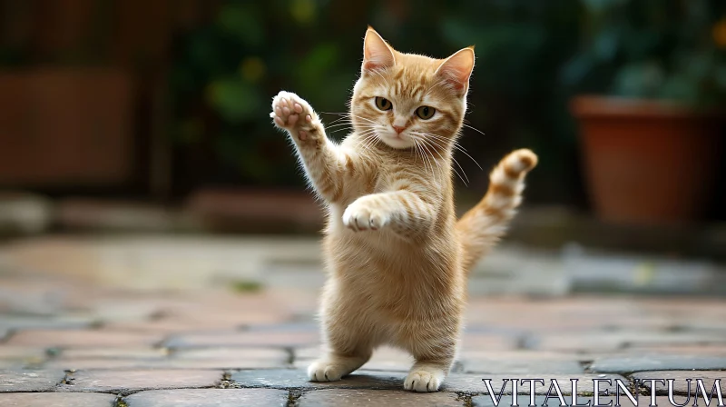 Playful Ginger Kitten with Raised Paws AI Image