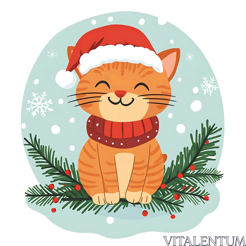 Festive Cat with Santa Hat and Scarf AI Image