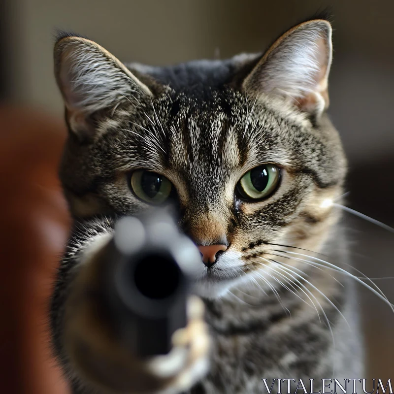 AI ART Focused Tabby Cat with Gun