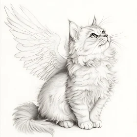 Mythical Winged Cat Art - Detailed Illustration