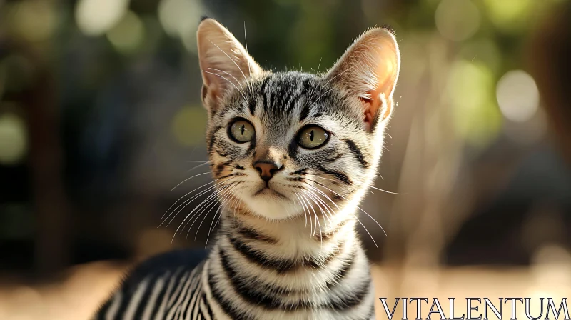 Curious Kitten in Sunlit Natural Setting AI Image