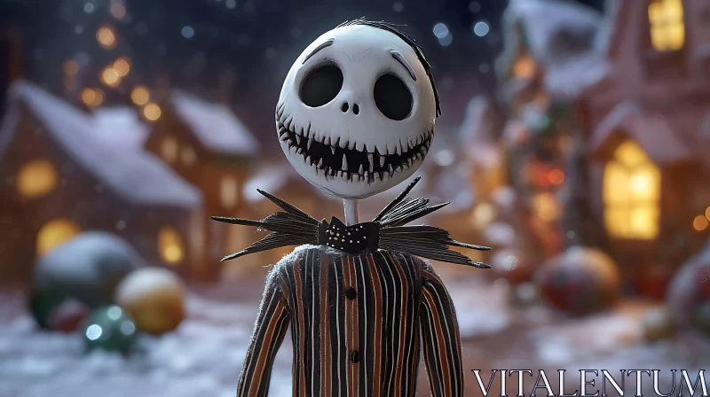 AI ART Spooky Skeleton in Festive Snowy Scene