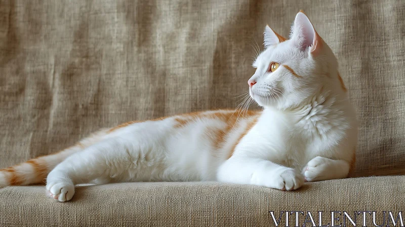 Serene White Cat with Orange Accents Resting AI Image