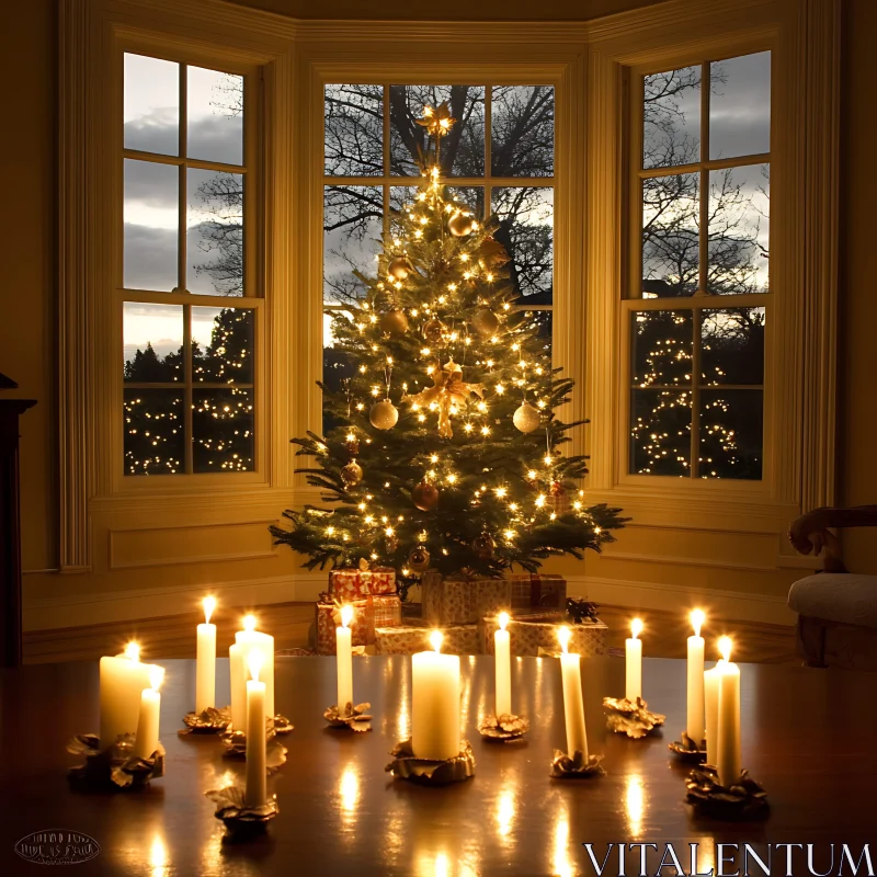 Christmas Tree with Ornaments and Candles AI Image