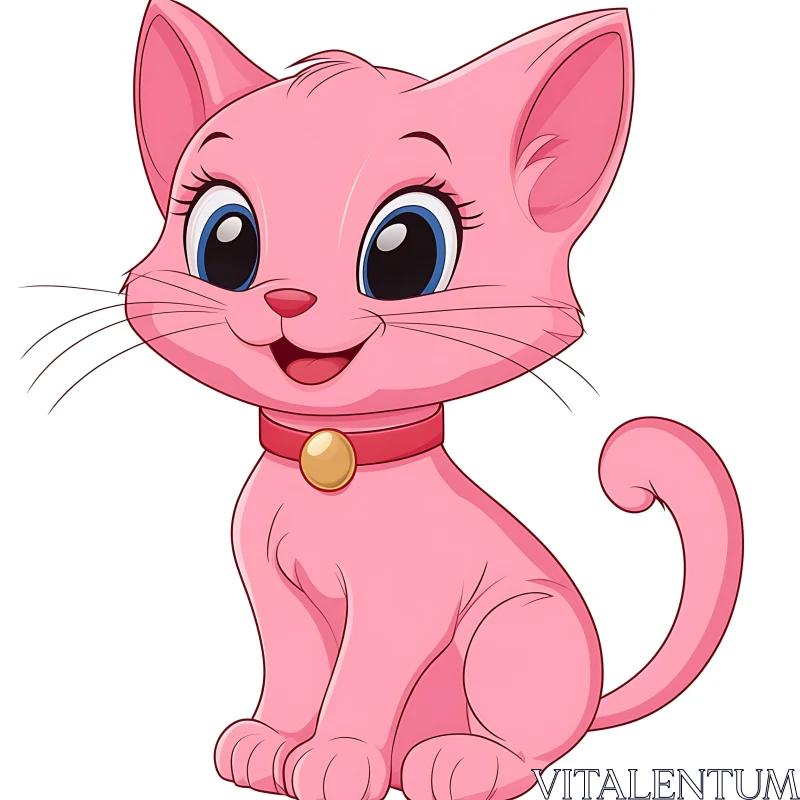 Happy Pink Cat Cartoon Illustration AI Image