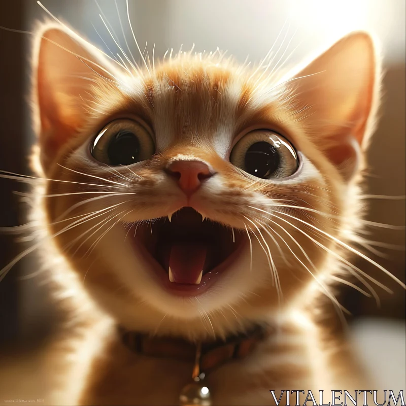 Surprised Orange Kitten with Bell Collar AI Image