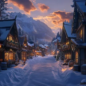 Evening Glow in a Snow-Covered Winter Village