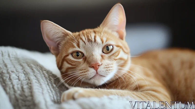 Ginger Tabby Cat Relaxing on a Soft Blanket AI Image