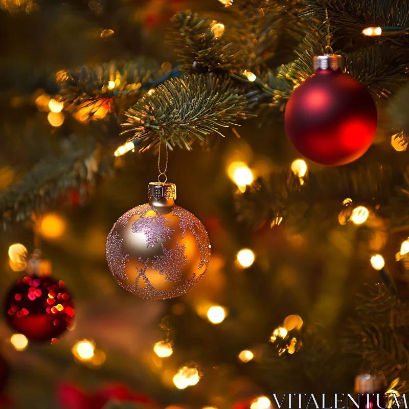 Festive Christmas Tree Ornaments and Lights AI Image