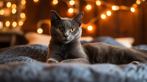 Charming Grey Cat in a Warmly Lit Room