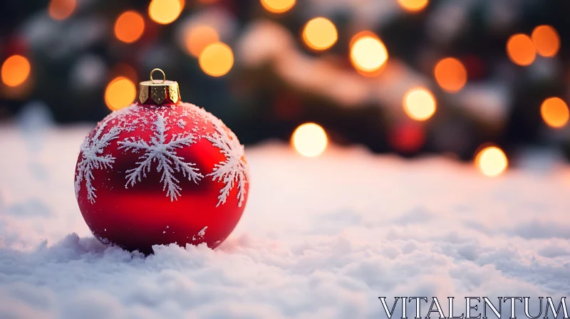 Elegant Christmas Ornament with Snowflakes and Bokeh Lights AI Image