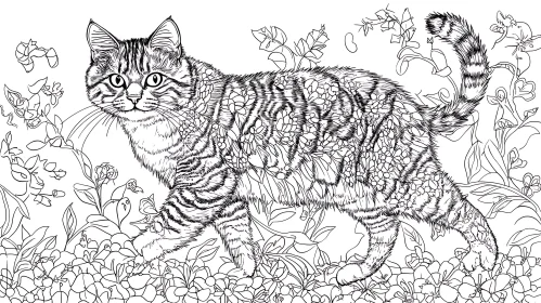 Floral Cat Drawing