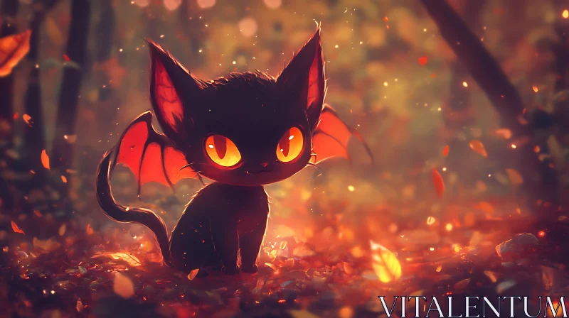 AI ART Mystical Black Cat with Bat Wings