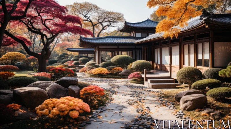 Captivating Asian-style House with Autumn Greenery AI Image