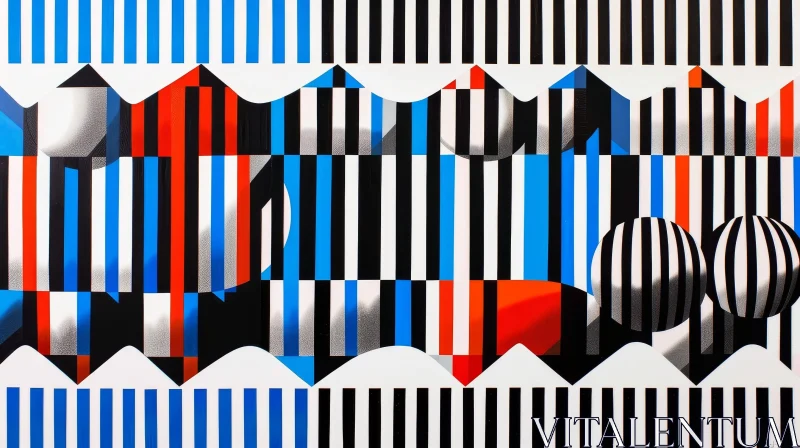 AI ART Colorful Abstract Painting with Vertical Stripes and Geometric Shapes
