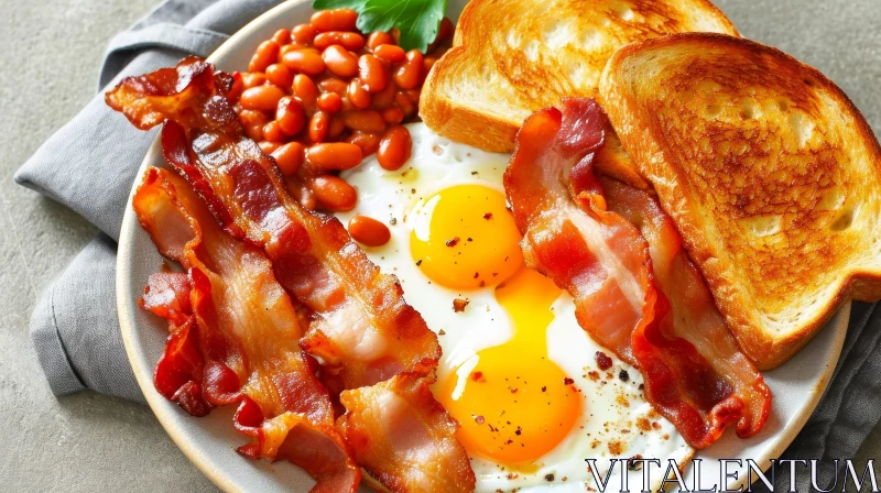 Delicious Breakfast Food - Perfectly Cooked Eggs, Crispy Bacon, and More AI Image