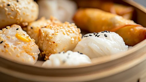 Delicious Dim Sum in a Bamboo Steamer