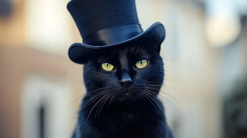 Elegant Black Cat in Top Hat