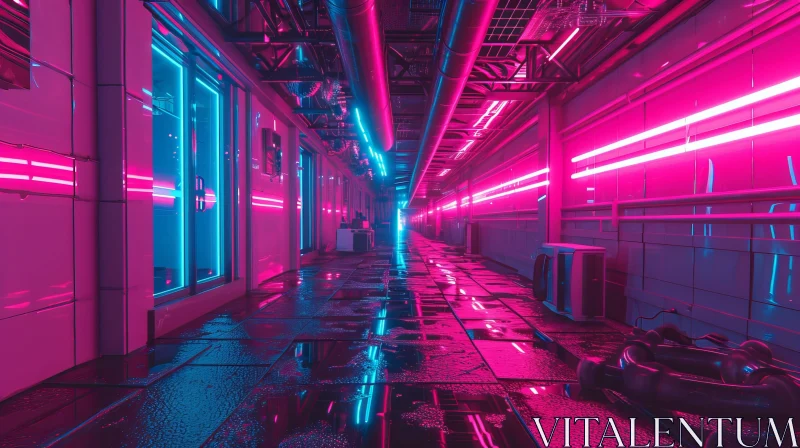Futuristic Corridor | 3D Rendering | Neon Lights AI Image