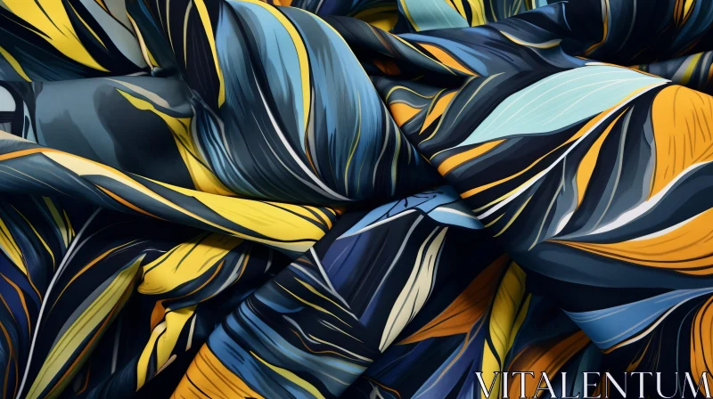 AI ART Luxury Blue and Yellow Fabric with Leaf Pattern