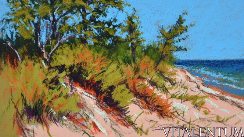 Serene Coastal Landscape in Soft Pastel | Impressionistic Painting AI Image