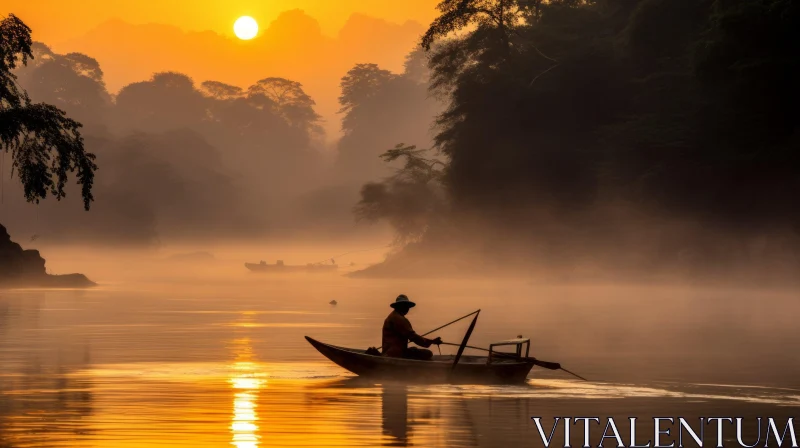 Serene Sunrise Fishing on the River - Captivating Nature Scene AI Image