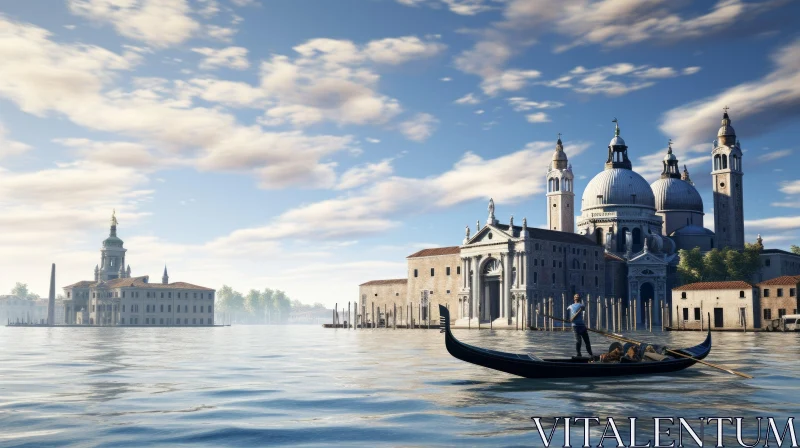 Venice Gondola and Churches: Unreal Engine 3D Render AI Image