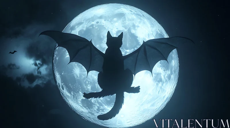 Flying Fantasy Cat in Moonlight AI Image