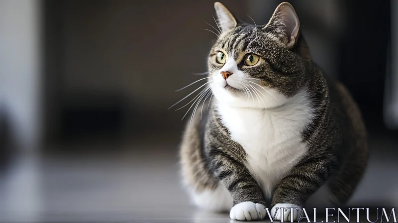 Green-Eyed Domestic Cat with White and Brown Fur AI Image