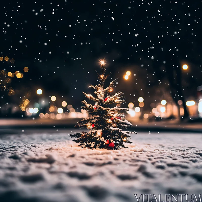 Magical Christmas Tree in Snow AI Image