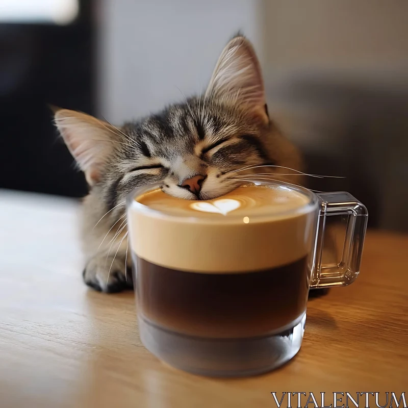 Cozy Cat and Heart Latte AI Image