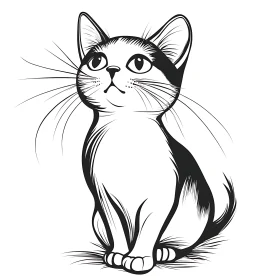 Cat Illustration in Black and White