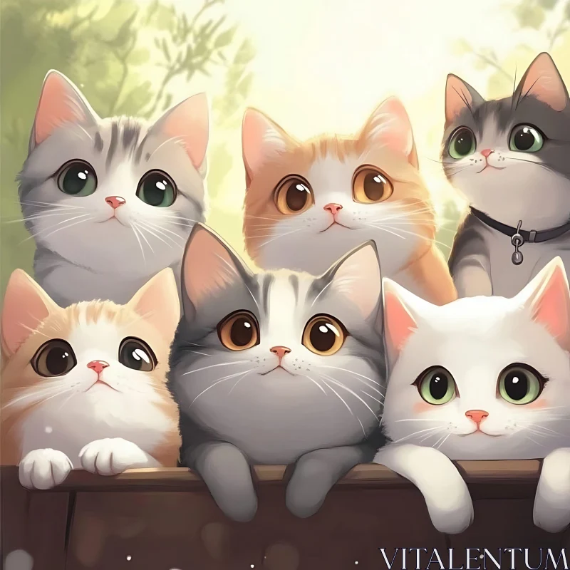 Group of Playful Kittens in a Serene Setting AI Image