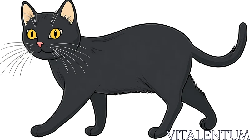 Illustration of a Black Cat Walking AI Image