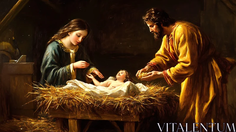 Birth of a Holy Infant in a Manger AI Image