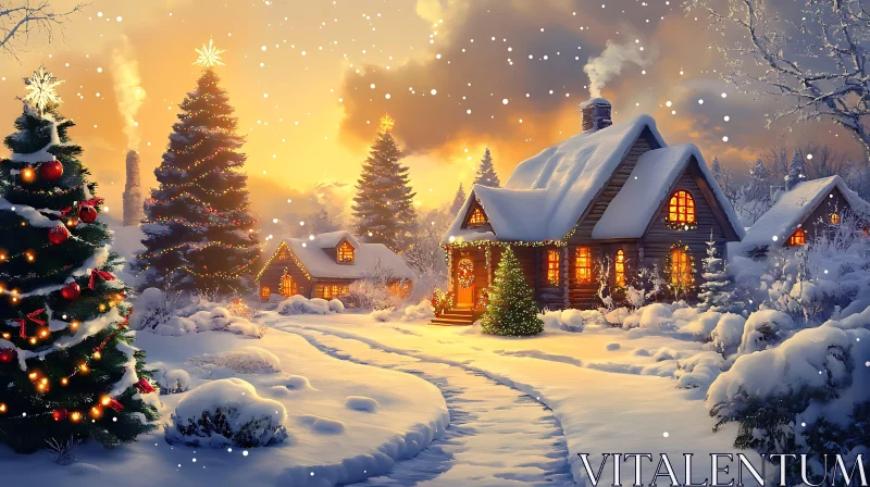 Cozy Winter Cabin in a Snowy Landscape AI Image