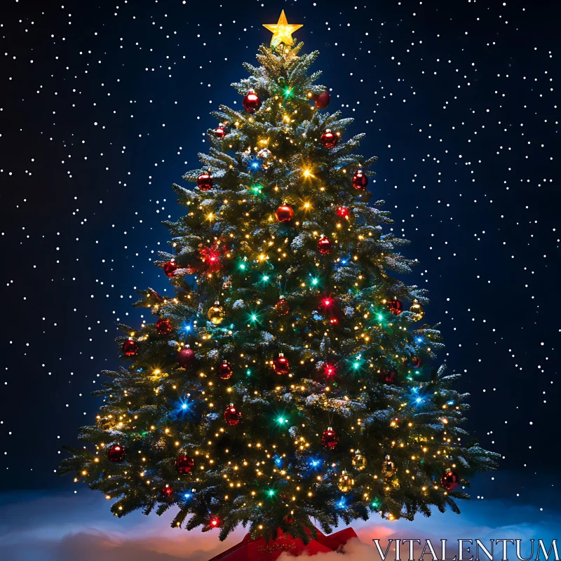 Festive Christmas Tree with Multicolored Lights AI Image