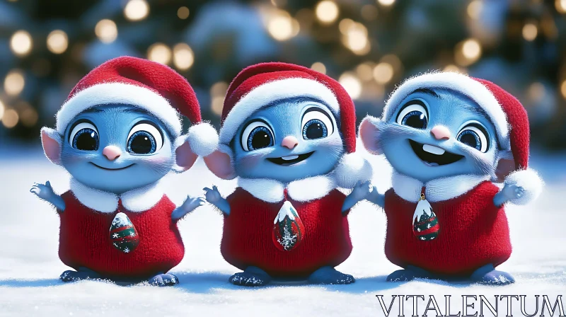 AI ART Cute Santa Dressed Blue Characters in Snow