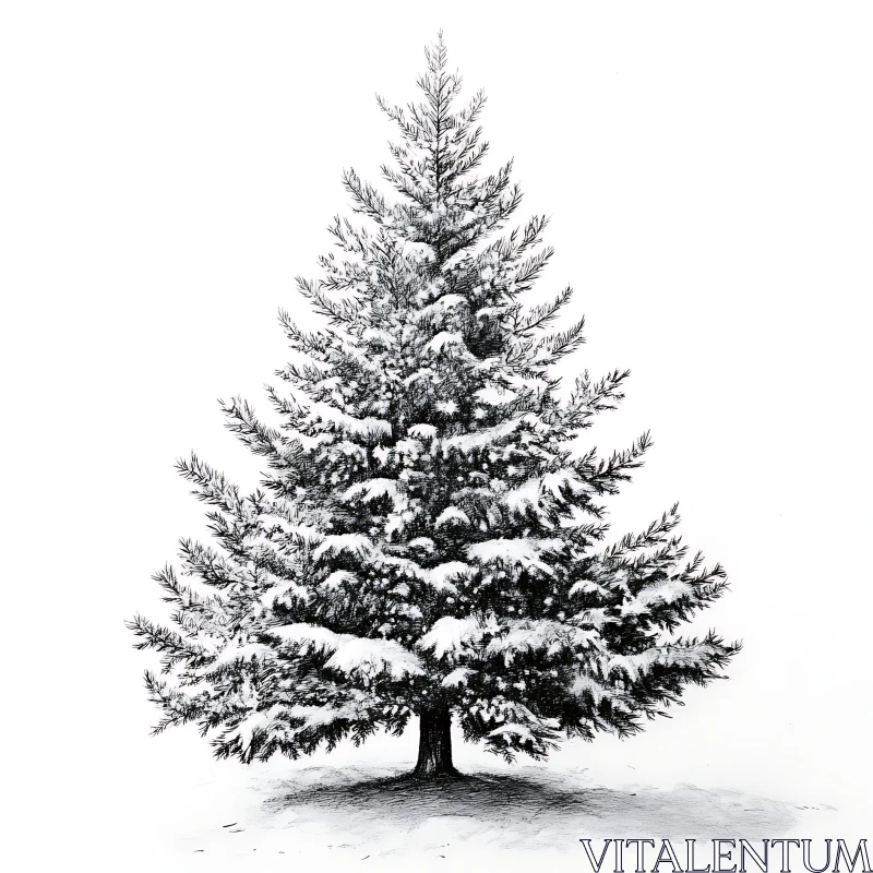 Winter Pine Tree Sketch AI Image