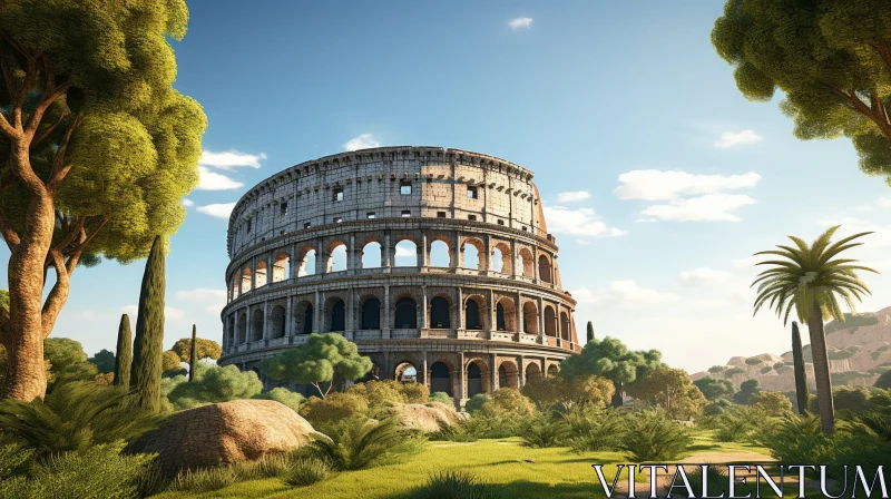 Ancient Roman Colosseum: A Photorealistic Rendering of Architectural Grandeur AI Image