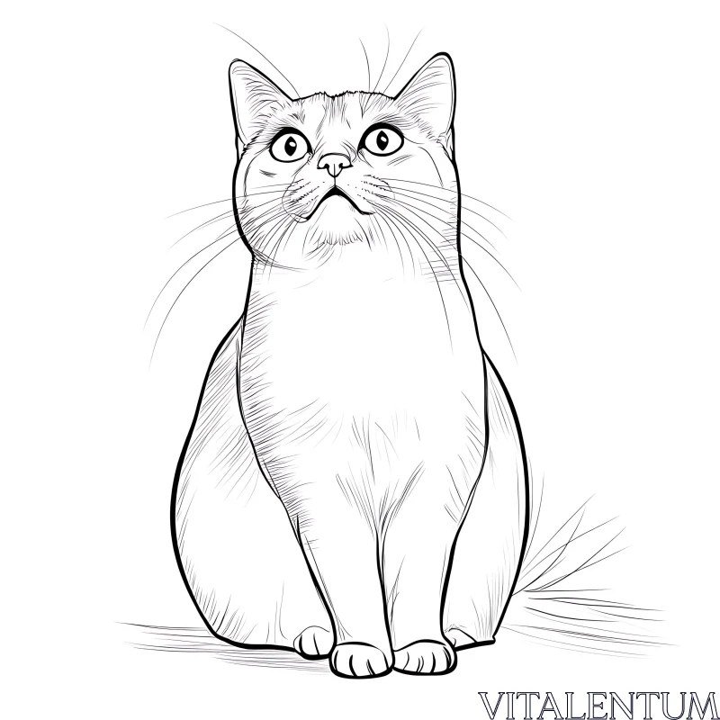 AI ART Cat Illustration in Black and White Line Art