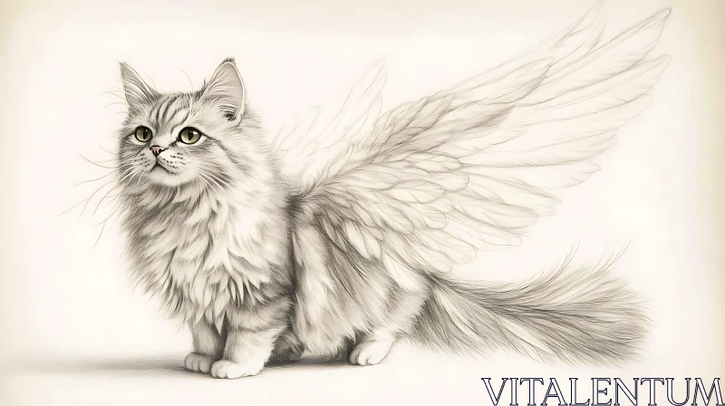 AI ART Fantasy Winged Cat Drawing