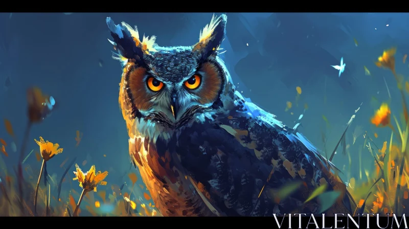 Captivating Owl Painting with Striking Orange Eyes AI Image