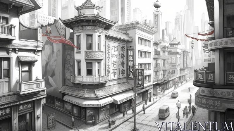 Chinatown Street Scene Drawing AI Image