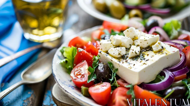 Delicious Greek Salad with Feta Cheese - Close-up Food Photography AI Image
