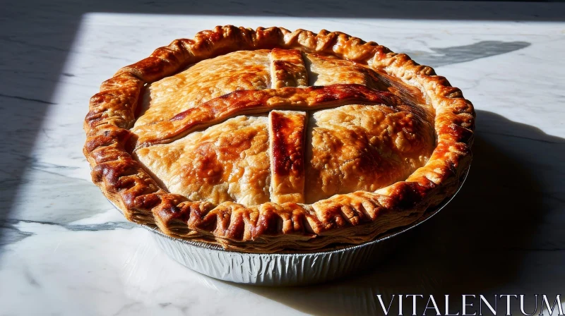 Delicious Pie on White Marble Table - Food Photography AI Image