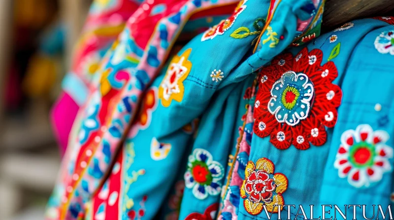 Exquisite Blue Chinese Silk Dress with Floral Embroidery AI Image