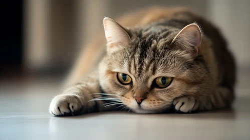 Detailed Shot of a Tabby Cat Resting