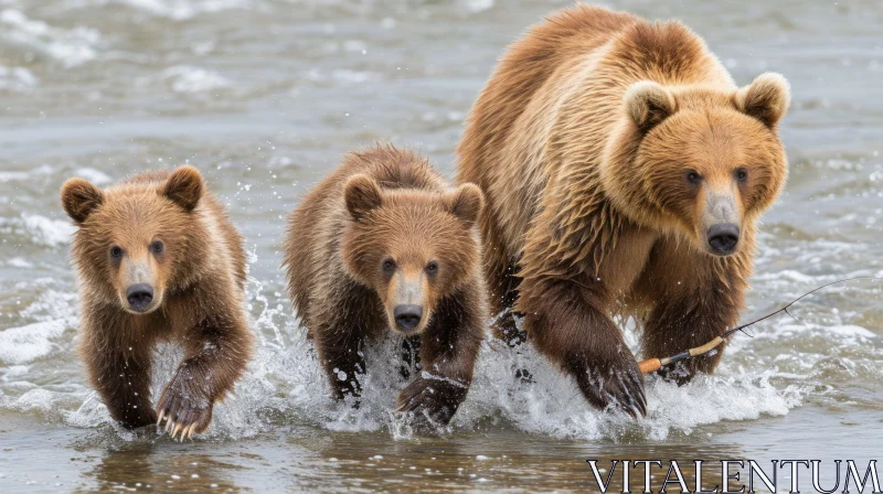 Intimate Portrait of a Grizzly Bear Family in Their Natural Habitat AI Image
