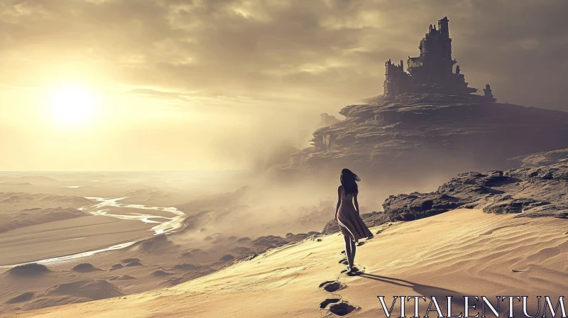 Majestic Landscape with Castle: A Captivating Fantasy Image AI Image